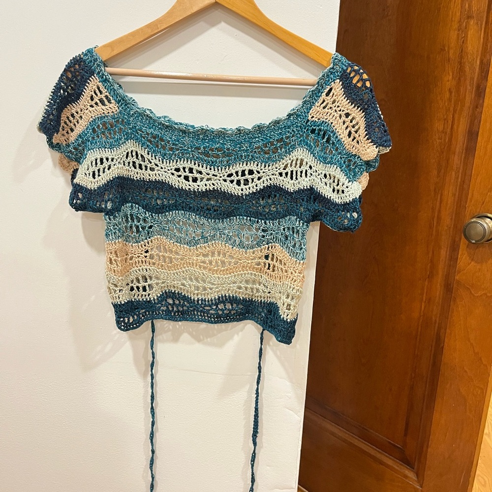 Handmade crochet open back wavy top one of a kind